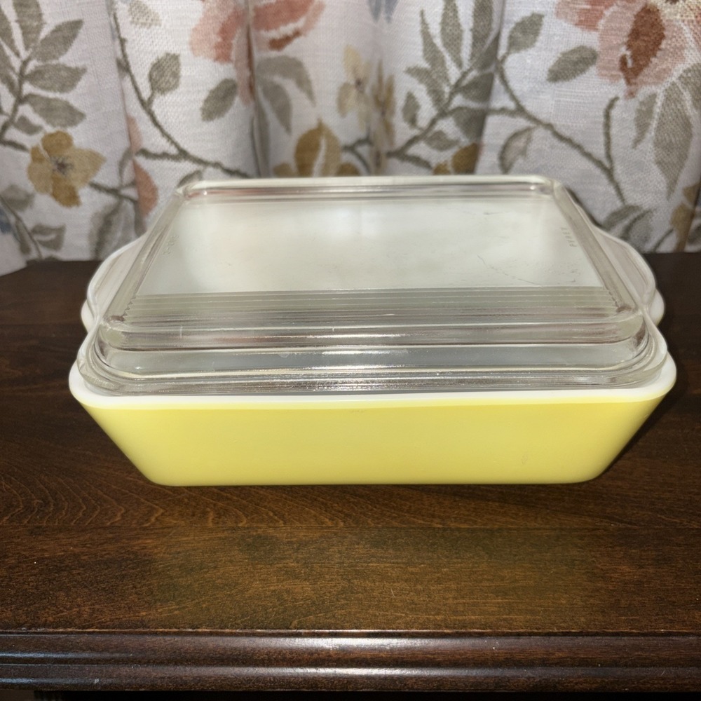 Vintage Pyrex Yellow 503-B Refrigerator Casserole Baking Dish w/Clear Glass Lid